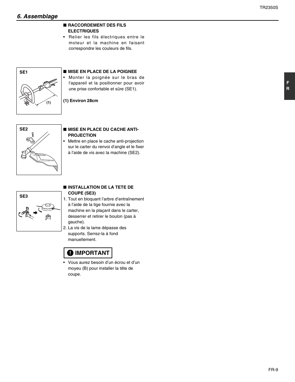 Assemblage, Important | RedMax TR2350S User Manual | Page 33 / 72