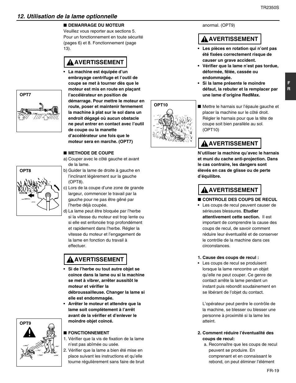 Avertissement | RedMax TR2350S User Manual | Page 43 / 72