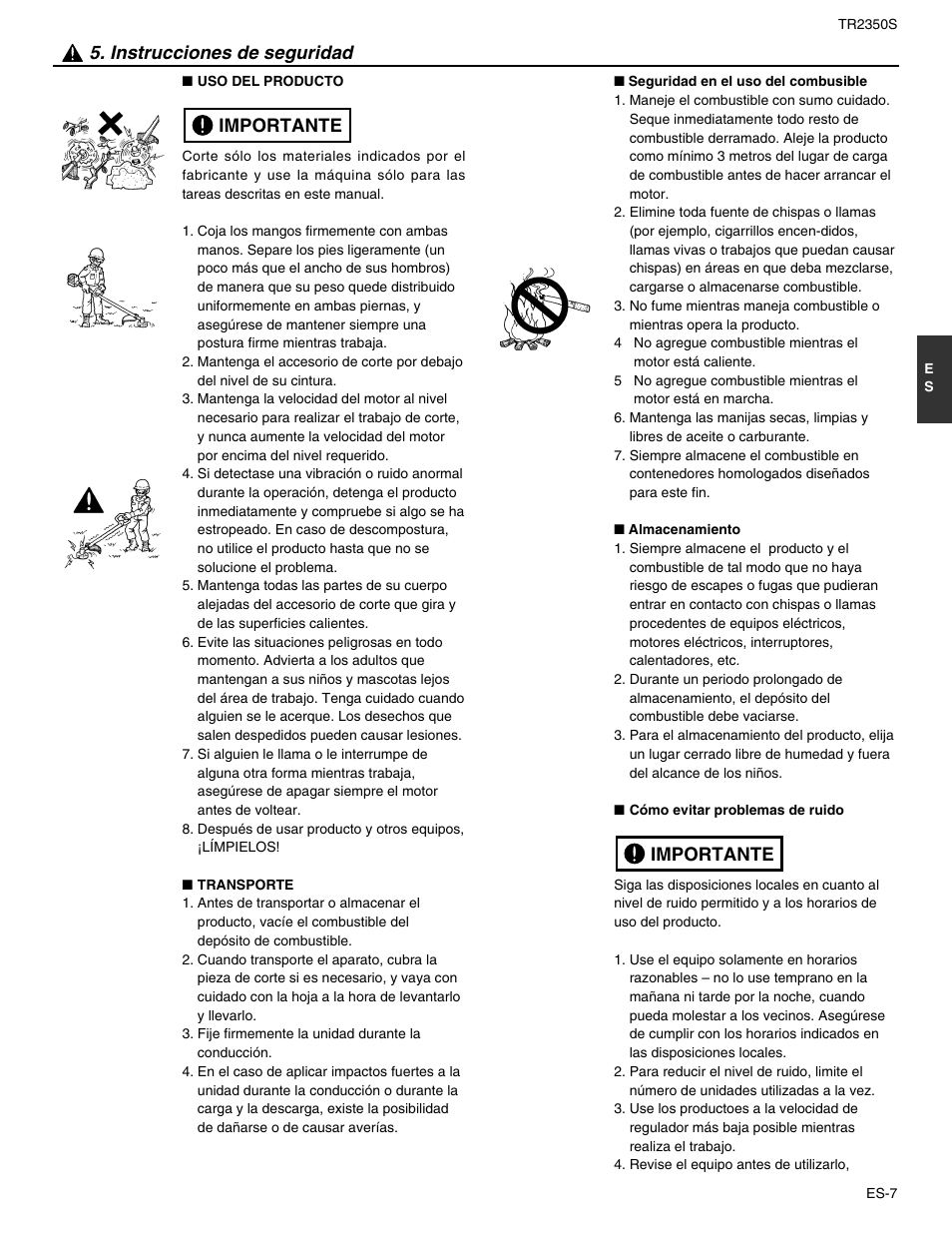 Instrucciones de seguridad, Importante | RedMax TR2350S User Manual | Page 53 / 72
