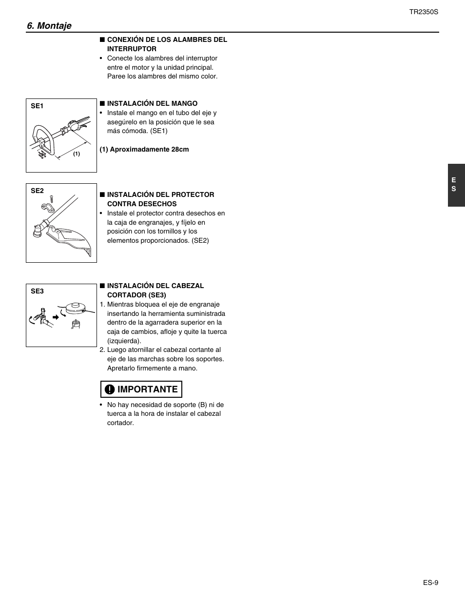 Montaje, Importante | RedMax TR2350S User Manual | Page 55 / 72