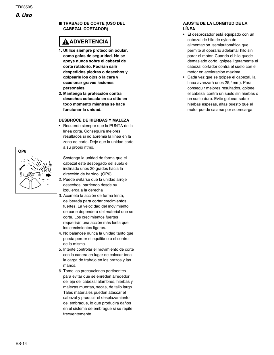 Advertencia | RedMax TR2350S User Manual | Page 60 / 72
