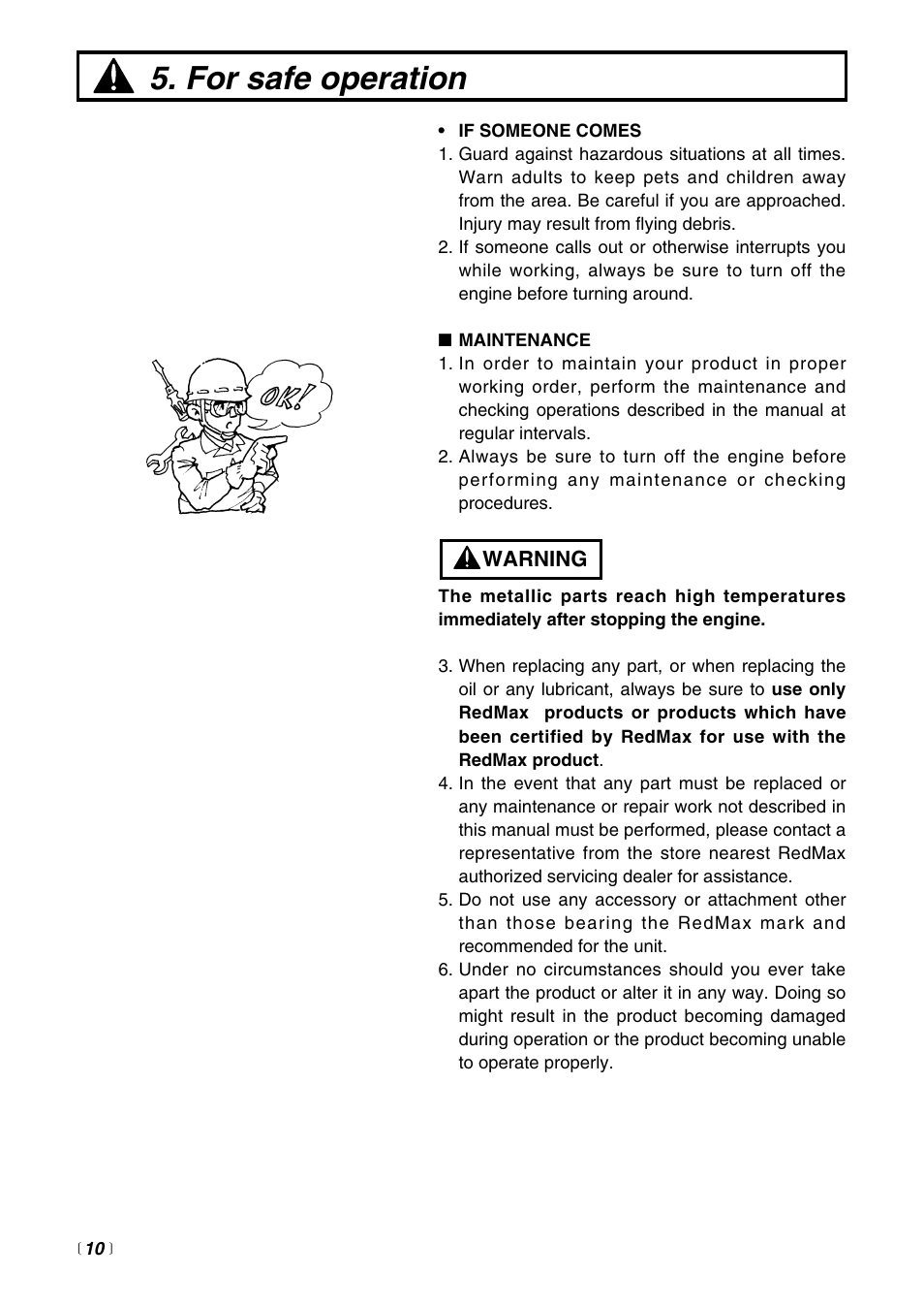 For safe operation | RedMax LRTZ2500 User Manual | Page 10 / 32