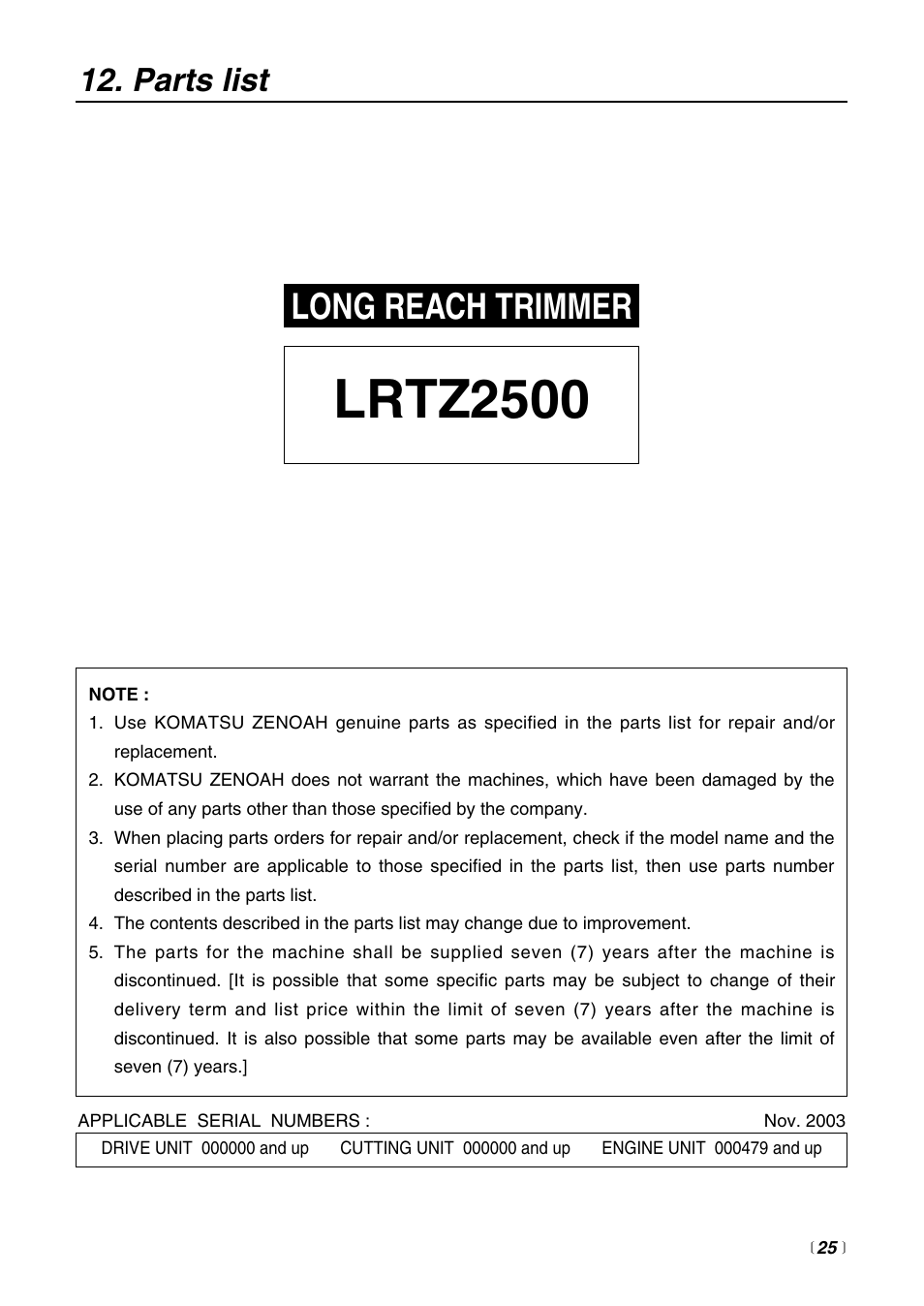 Lrtz2500, Long reach trimmer, Parts list | RedMax LRTZ2500 User Manual | Page 25 / 32