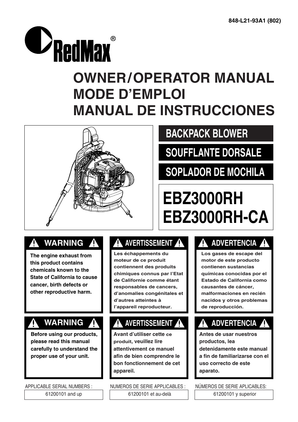RedMax EBZ3000RH-CA User Manual | 60 pages