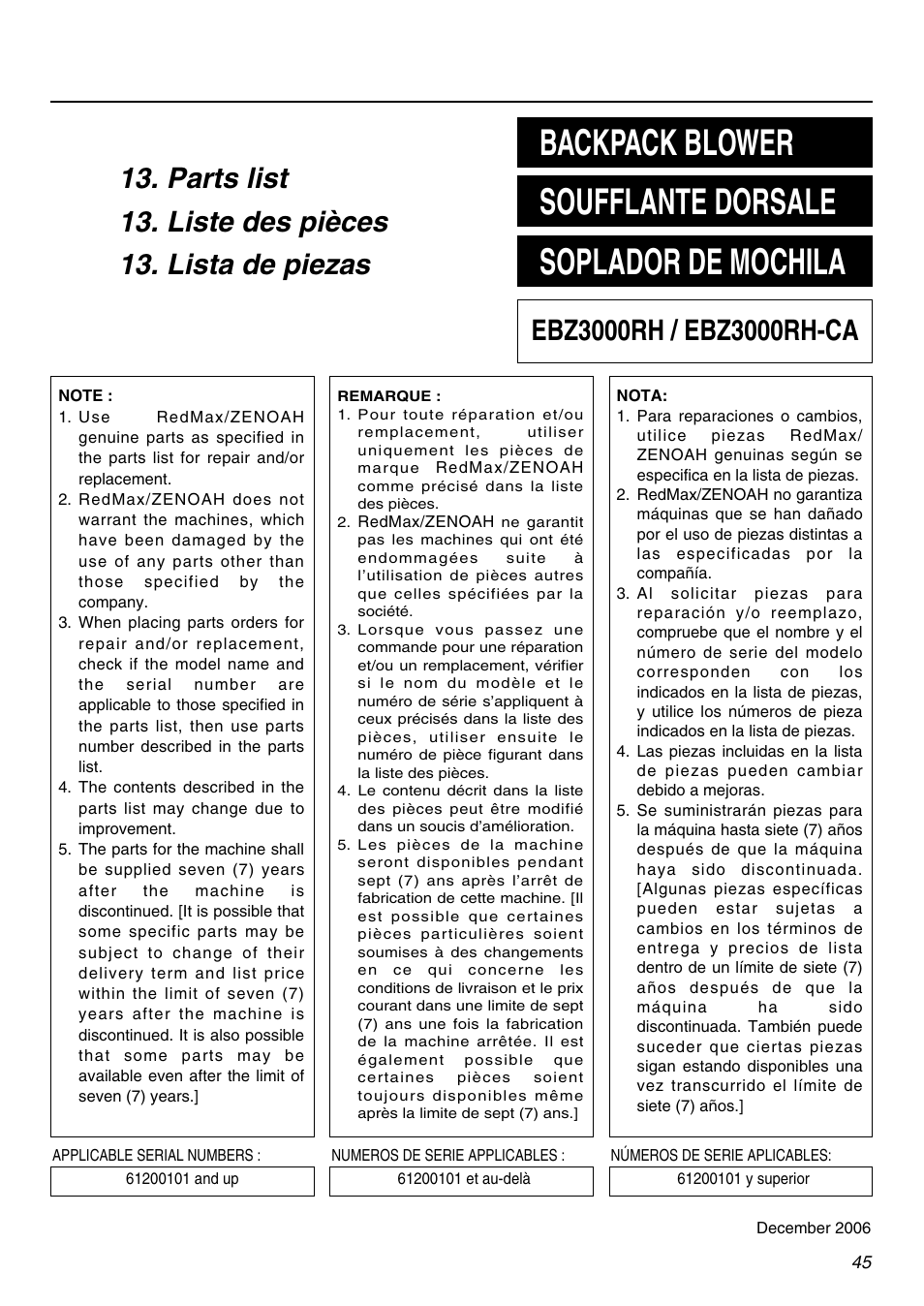 RedMax EBZ3000RH-CA User Manual | Page 45 / 60