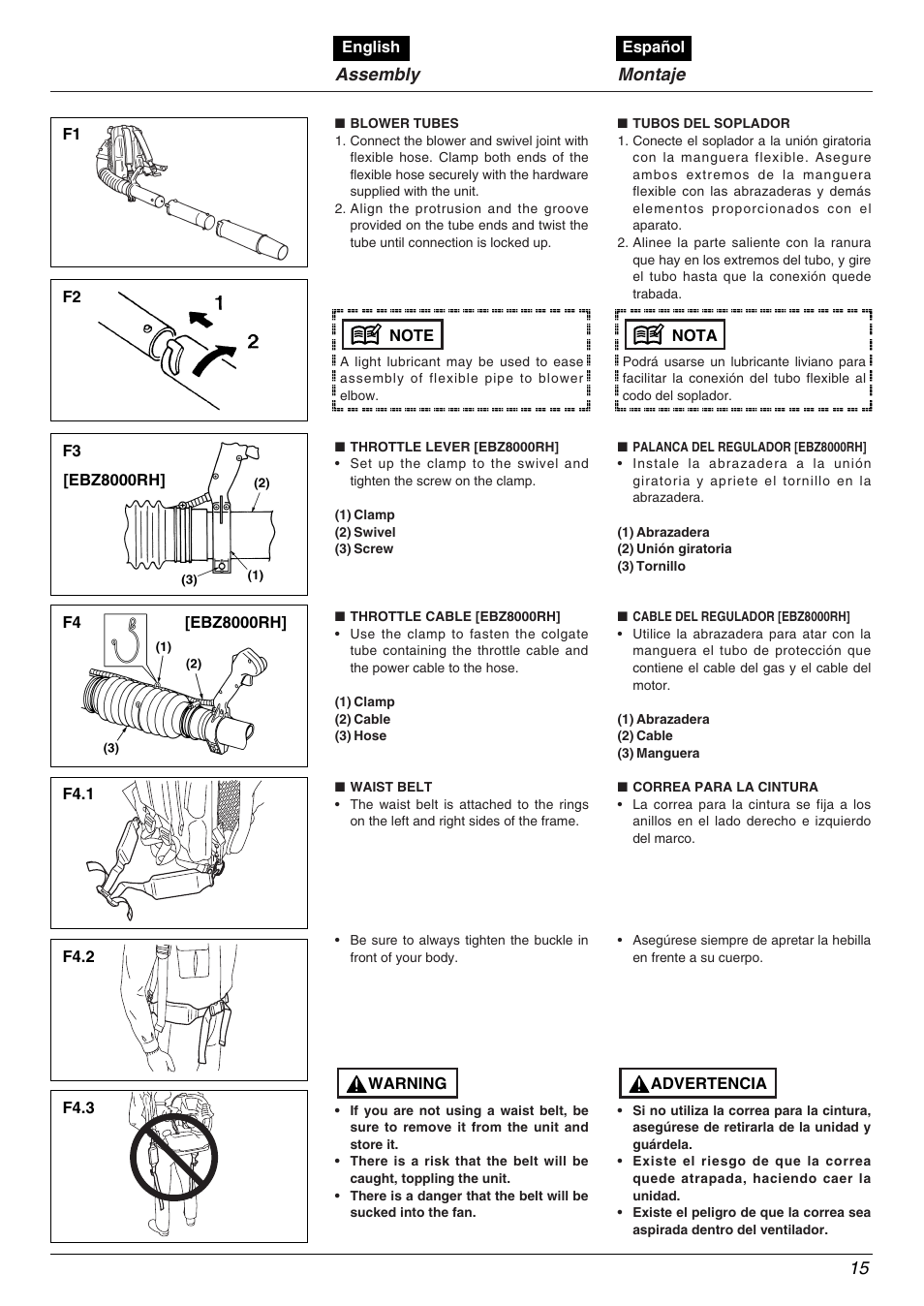 Assembly, Montaje | RedMax EBZ8000 User Manual | Page 15 / 36