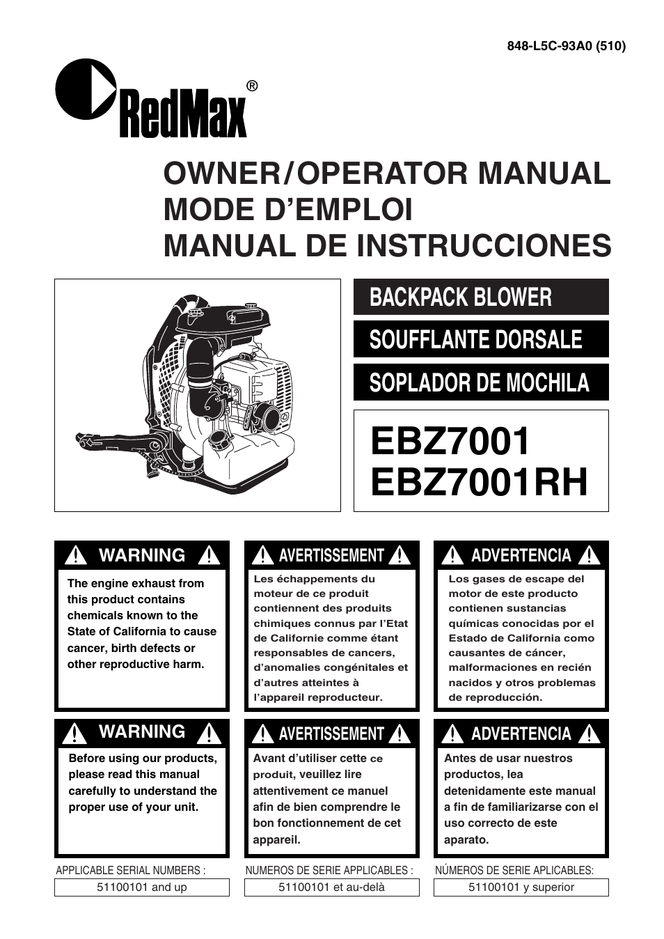 RedMax EBZ7001RH User Manual | 56 pages