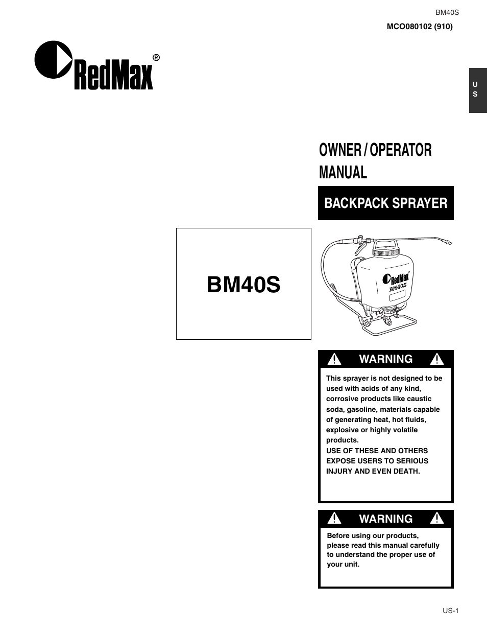 RedMax BM40S User Manual | 9 pages