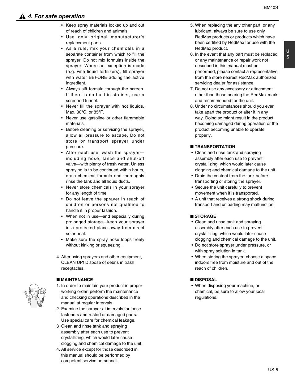 For safe operation | RedMax BM40S User Manual | Page 5 / 9