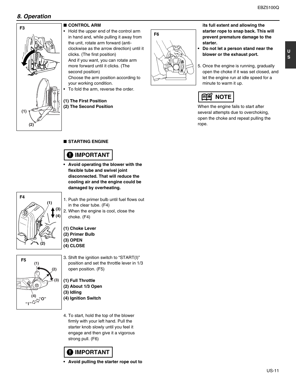 Operation, Important | RedMax US-1 EBZ5100Q User Manual | Page 11 / 18