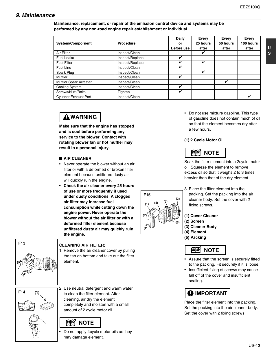 Maintenance | RedMax US-1 EBZ5100Q User Manual | Page 13 / 18