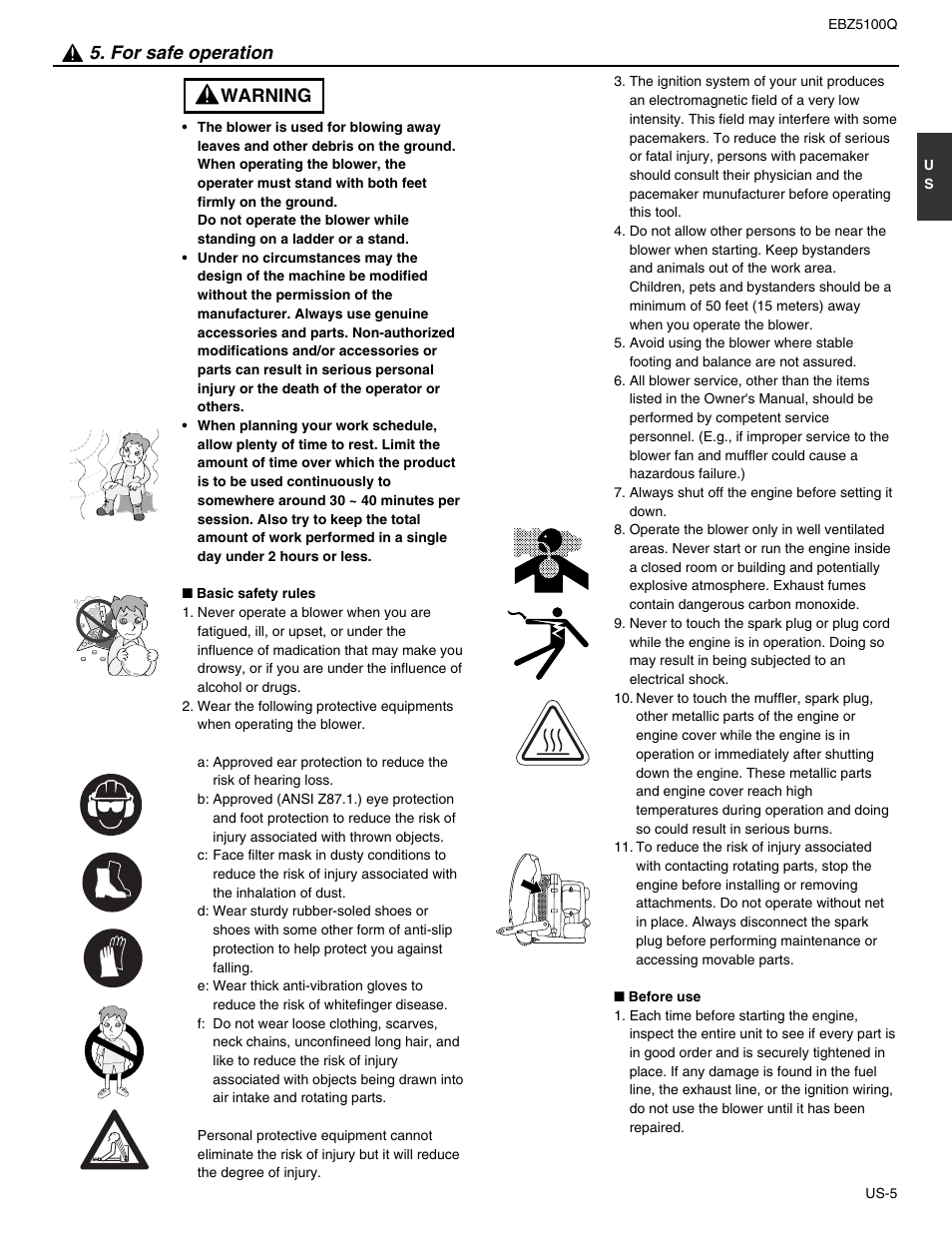 Warning 5. for safe operation | RedMax US-1 EBZ5100Q User Manual | Page 5 / 18