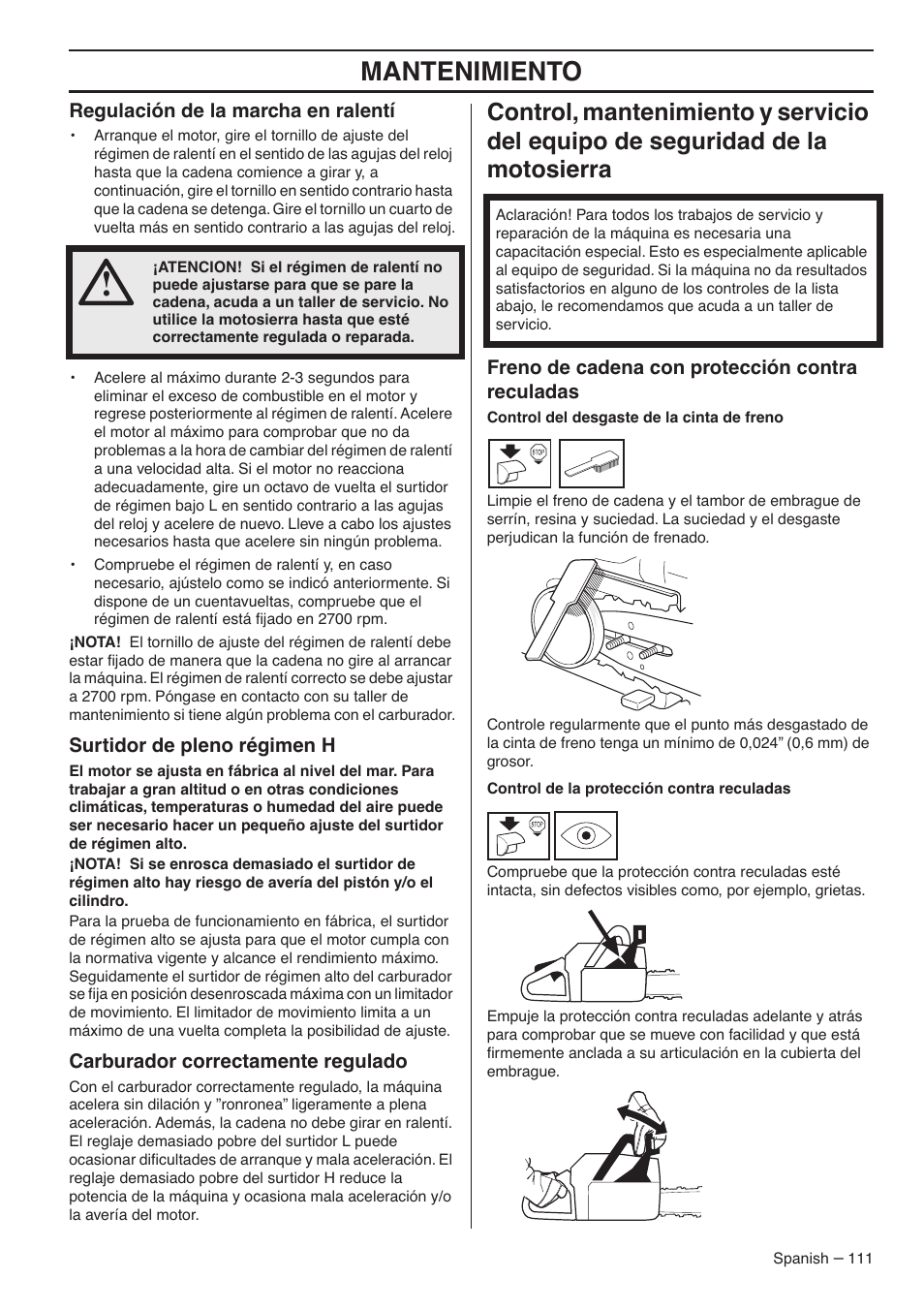 Mantenimiento | RedMax G5300 User Manual | Page 111 / 128