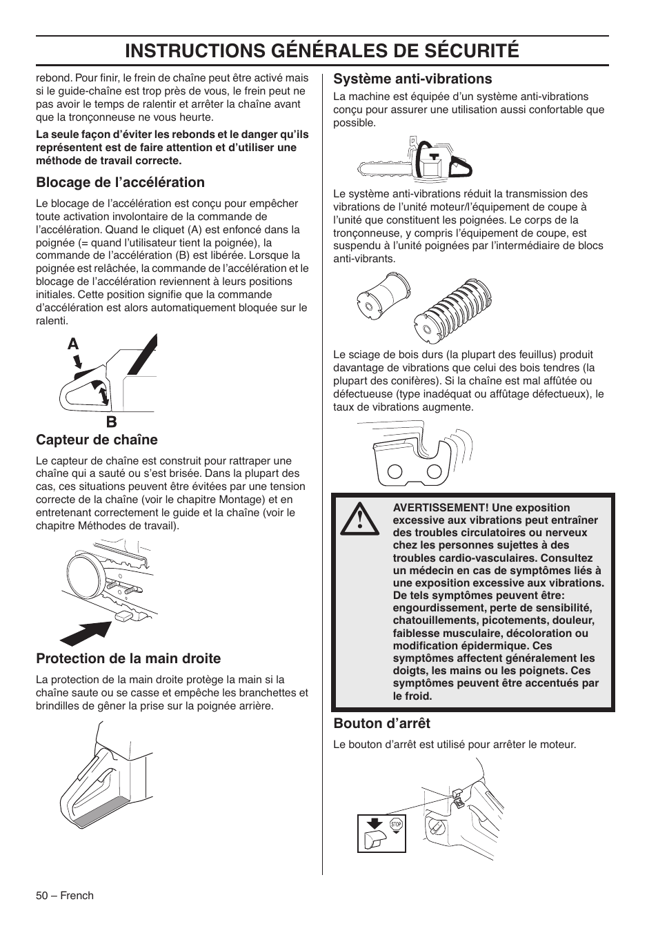 Instructions générales de sécurité | RedMax G5300 User Manual | Page 50 / 128