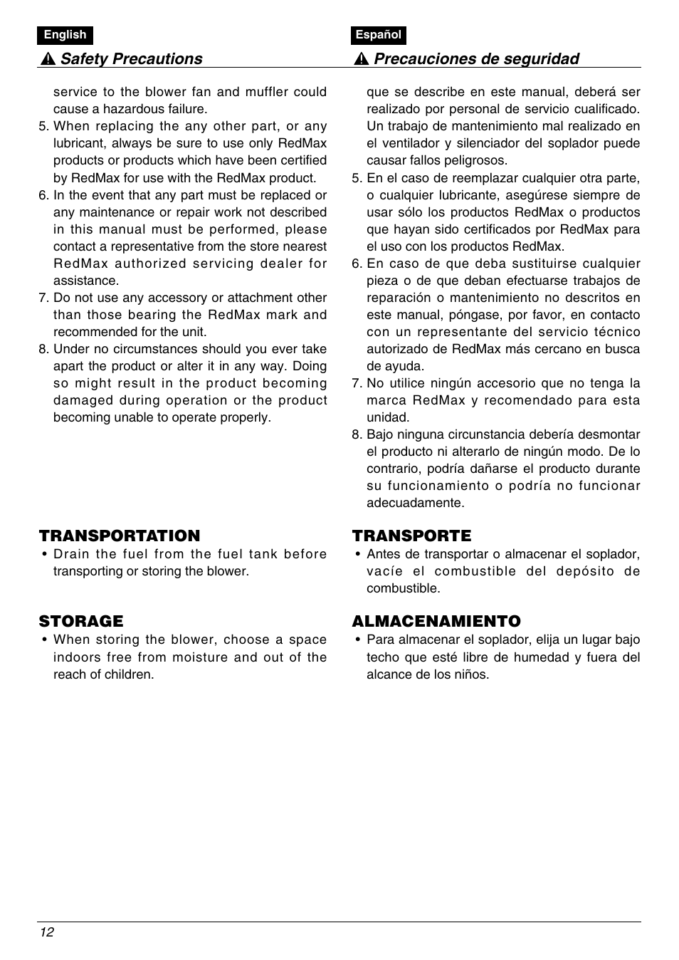 RedMax EBZ8000RH User Manual | Page 12 / 36