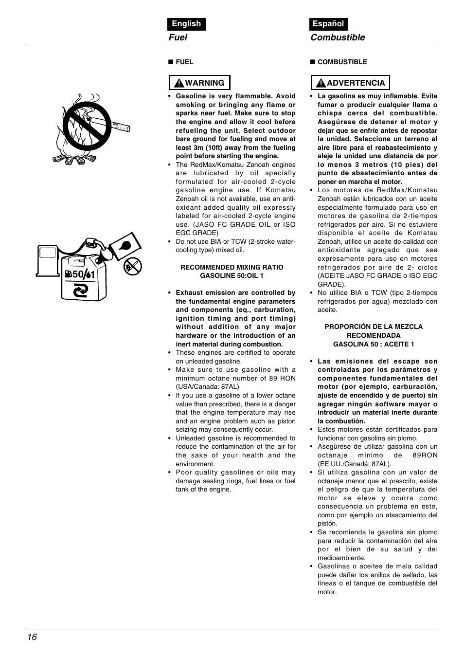 Fuel, Combustible | RedMax EBZ8000RH User Manual | Page 16 / 36