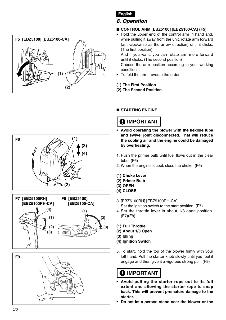 Operation, Important | RedMax EBZ5100RH-CA User Manual | Page 30 / 60