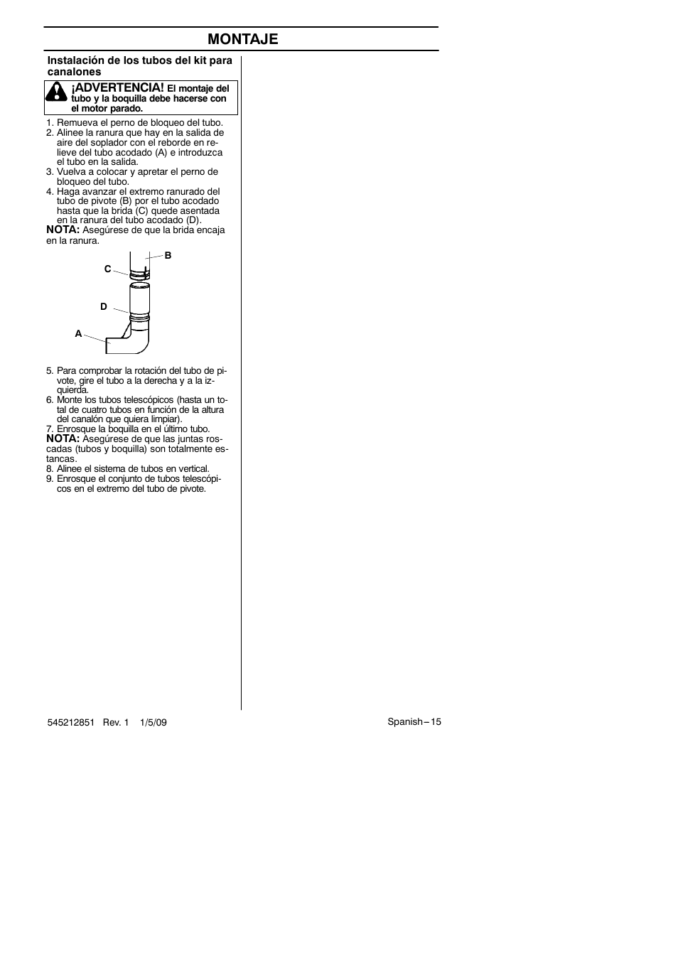 Montaje, Advertencia | RedMax Gutter Clean-Outattachment GK-280 User Manual | Page 15 / 20