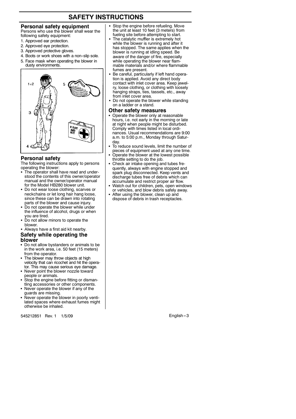 Safety instructions, Safety while operating the blower, Personal safety equipment | Personal safety, Other safety measures | RedMax Gutter Clean-Outattachment GK-280 User Manual | Page 3 / 20