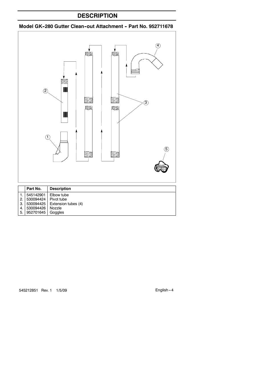 Description | RedMax Gutter Clean-Outattachment GK-280 User Manual | Page 4 / 20