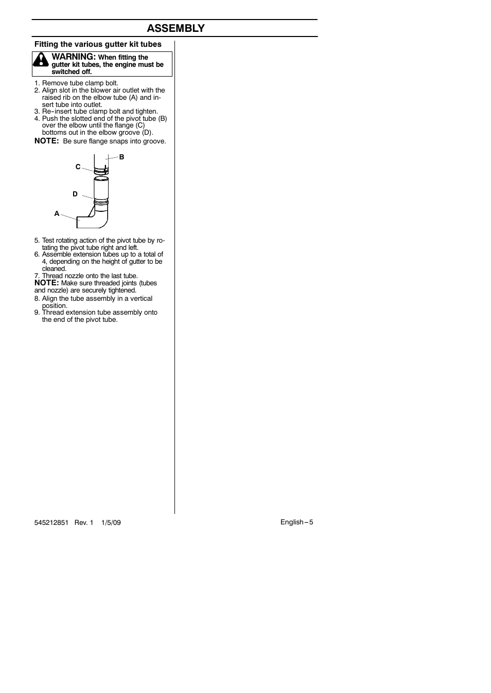 Assembly, Warning | RedMax Gutter Clean-Outattachment GK-280 User Manual | Page 5 / 20