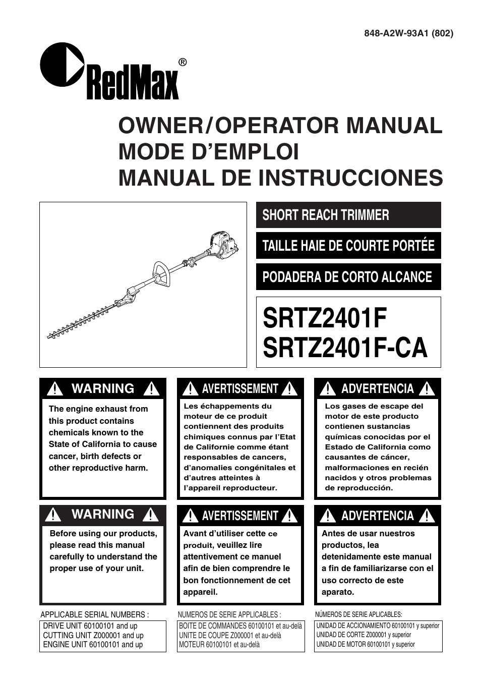 RedMax SRTZ2401F User Manual | 56 pages