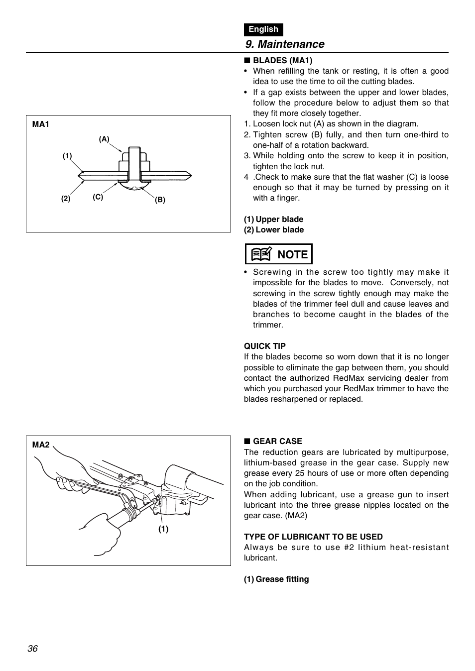 Maintenance | RedMax SRTZ2401F User Manual | Page 36 / 56