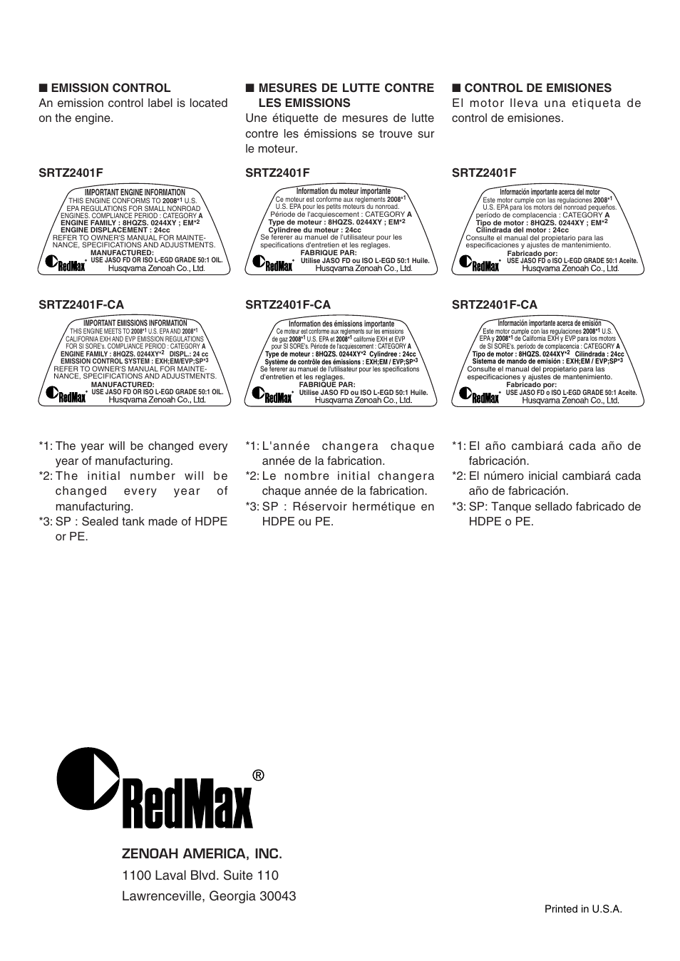 RedMax SRTZ2401F User Manual | Page 56 / 56