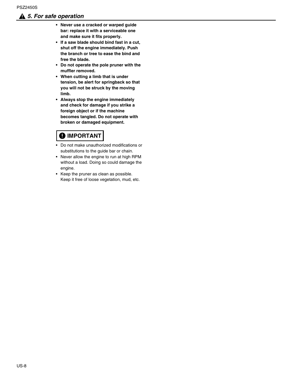 For safe operation, Important | RedMax PSZ2450S User Manual | Page 8 / 19