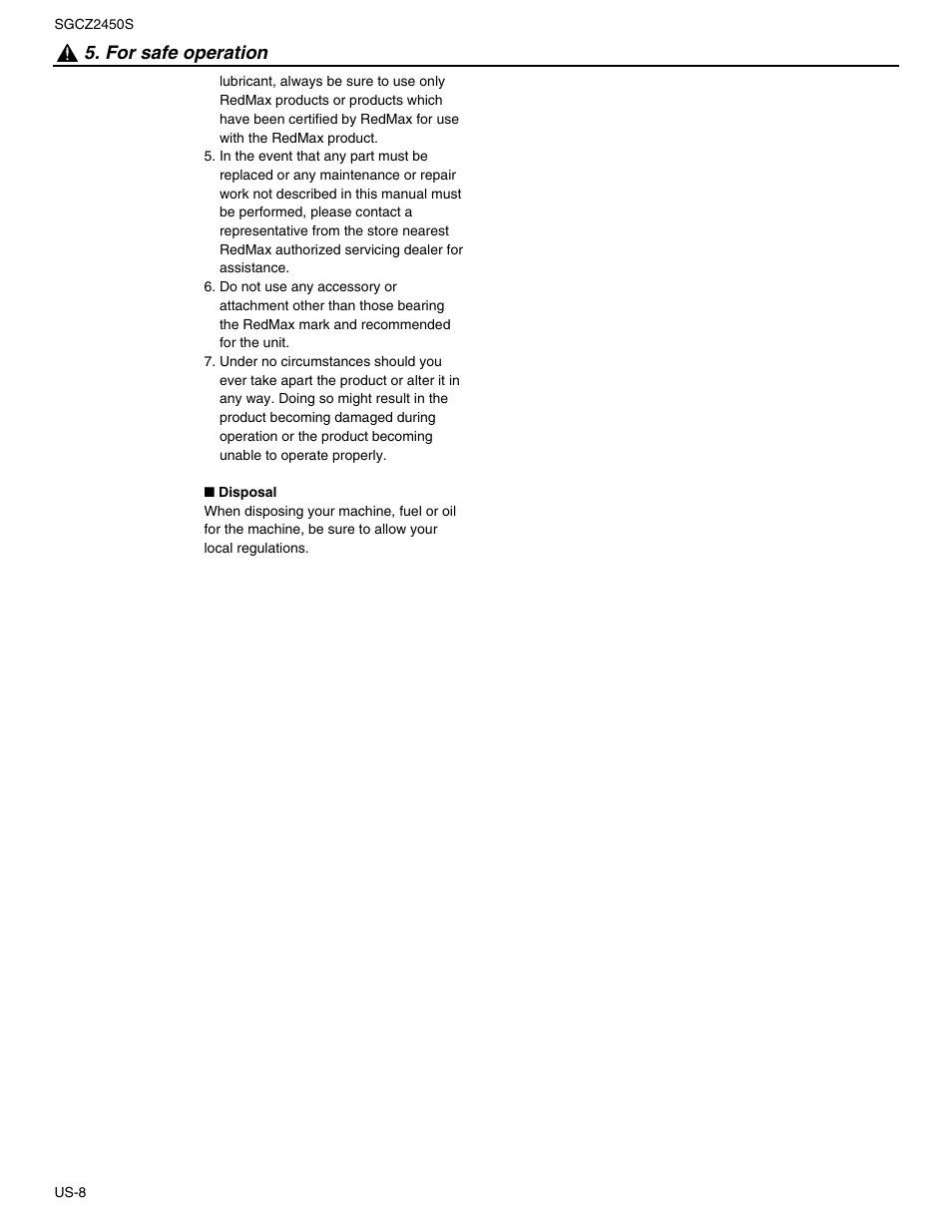 For safe operation | RedMax SGCZ2450S User Manual | Page 8 / 19