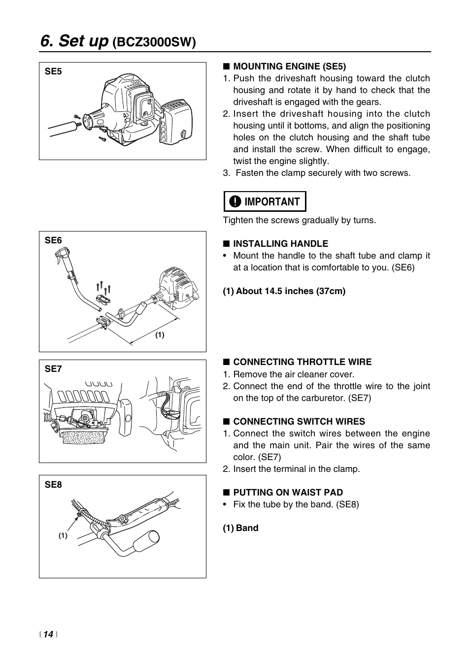 Set up, Bcz3000sw) | RedMax BCZ3000S User Manual | Page 14 / 40