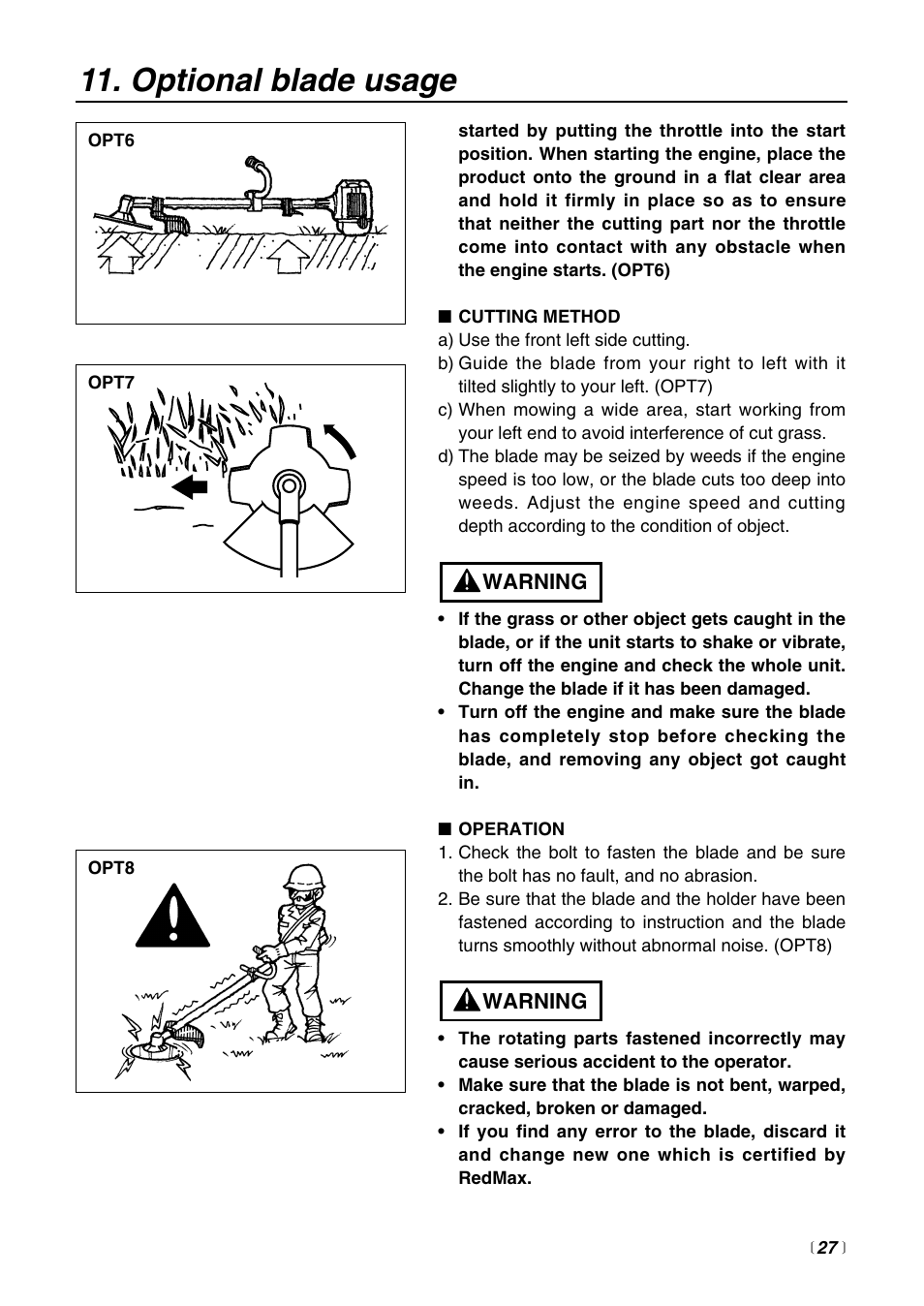 Optional blade usage | RedMax BCZ3000S User Manual | Page 27 / 40