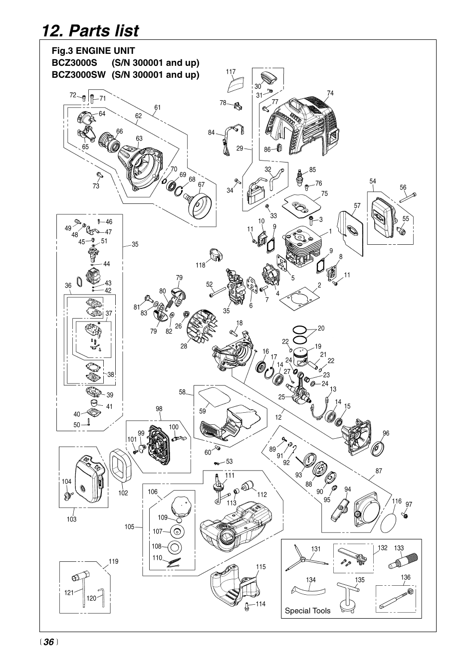 Parts list | RedMax BCZ3000S User Manual | Page 36 / 40