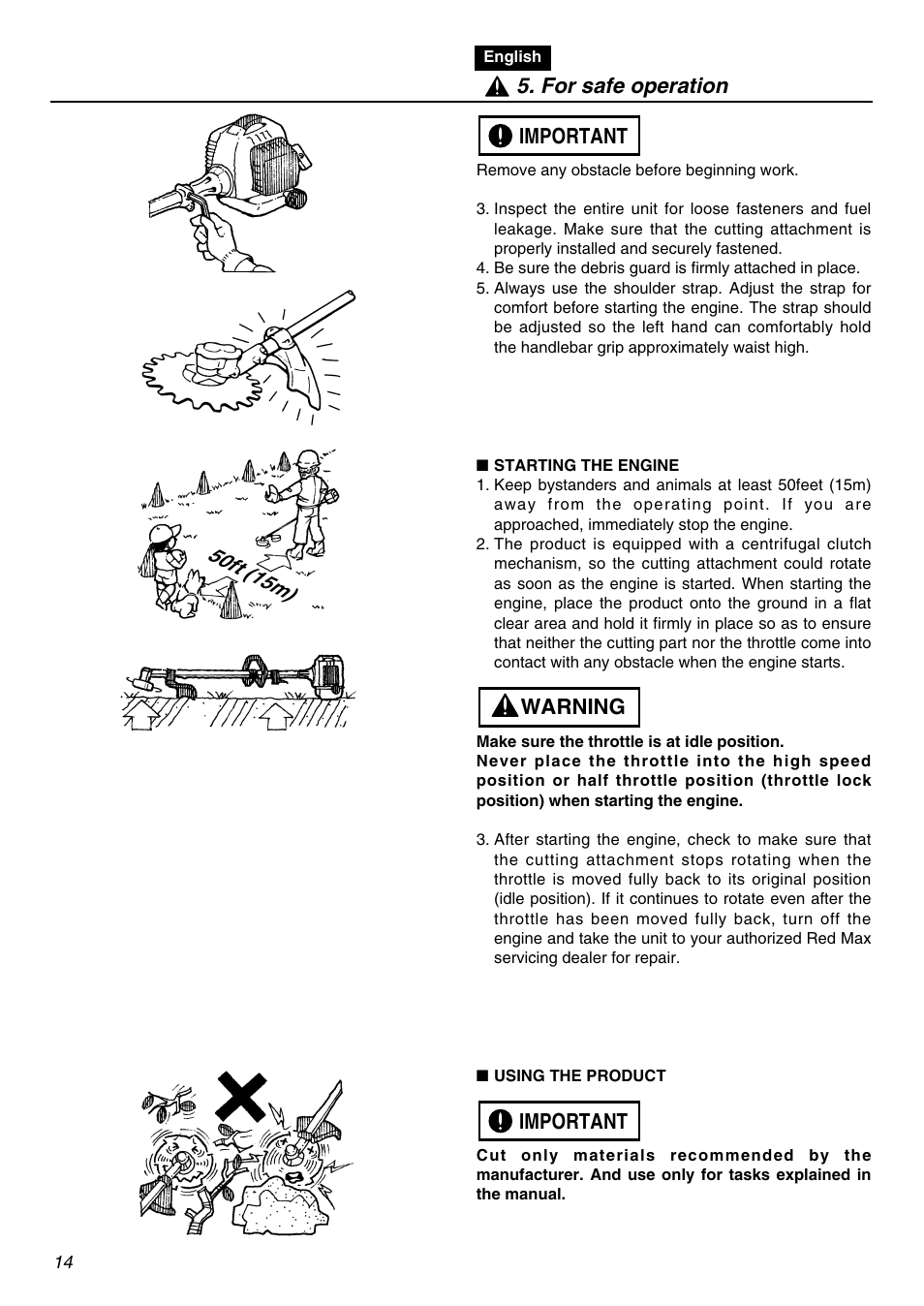 Important warning important 5. for safe operation | RedMax SGCZ2401S-CA User Manual | Page 14 / 60