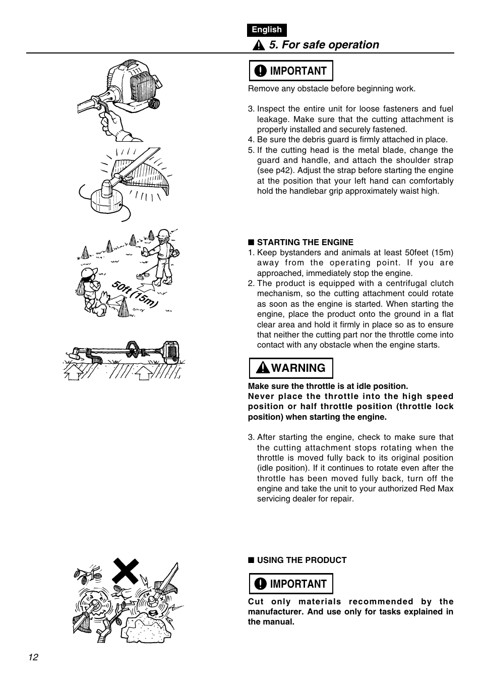 Important warning important 5. for safe operation | RedMax BCZ2610S-CA User Manual | Page 12 / 64