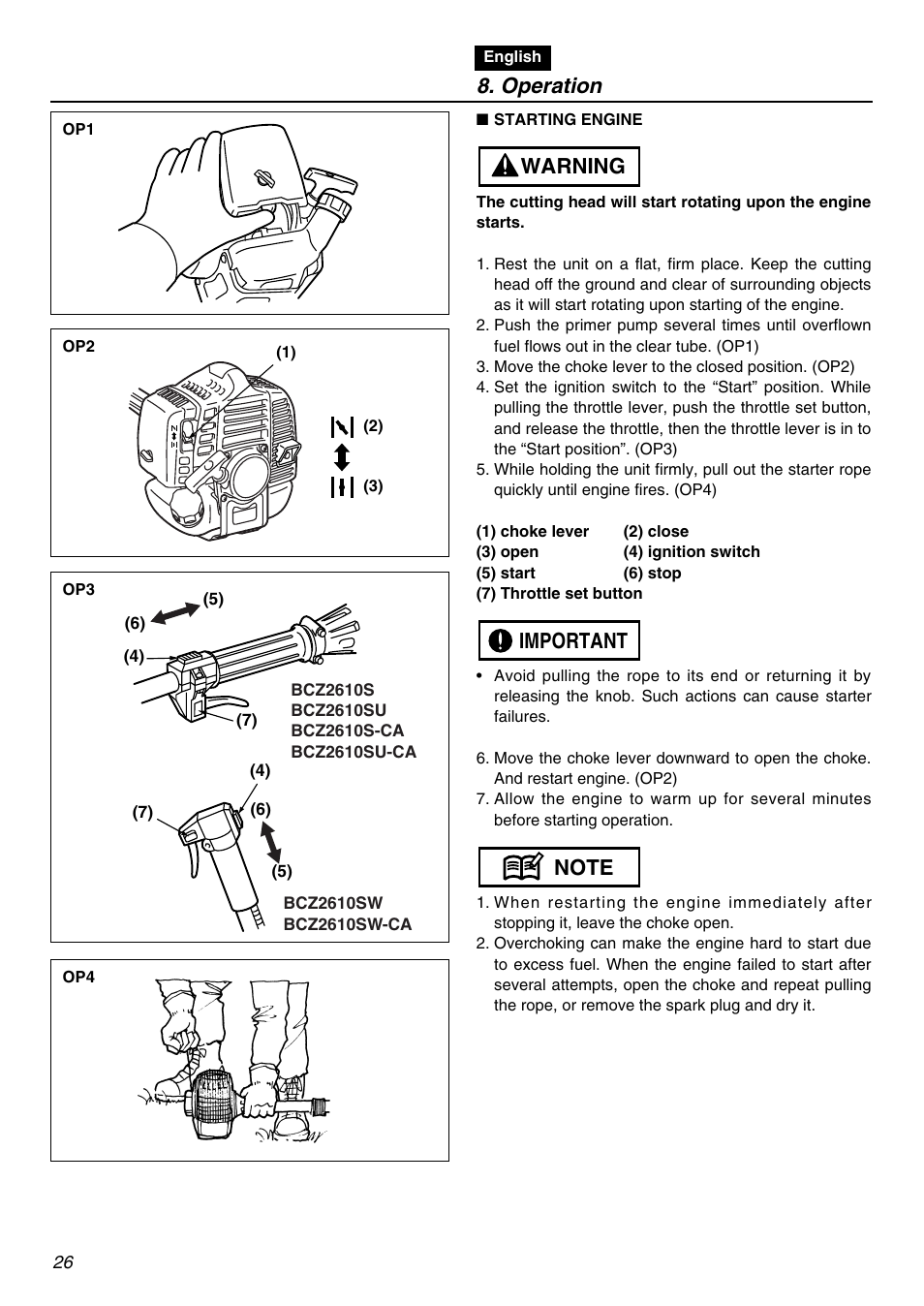 Operation | RedMax BCZ2610S-CA User Manual | Page 26 / 64