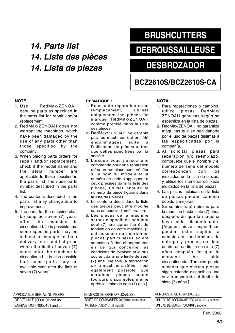 Brushcutters debroussailleuse desbrozador | RedMax BCZ2610S-CA User Manual | Page 53 / 64