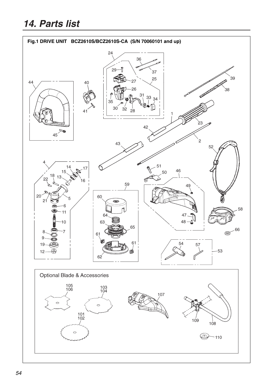 Parts list | RedMax BCZ2610S-CA User Manual | Page 54 / 64