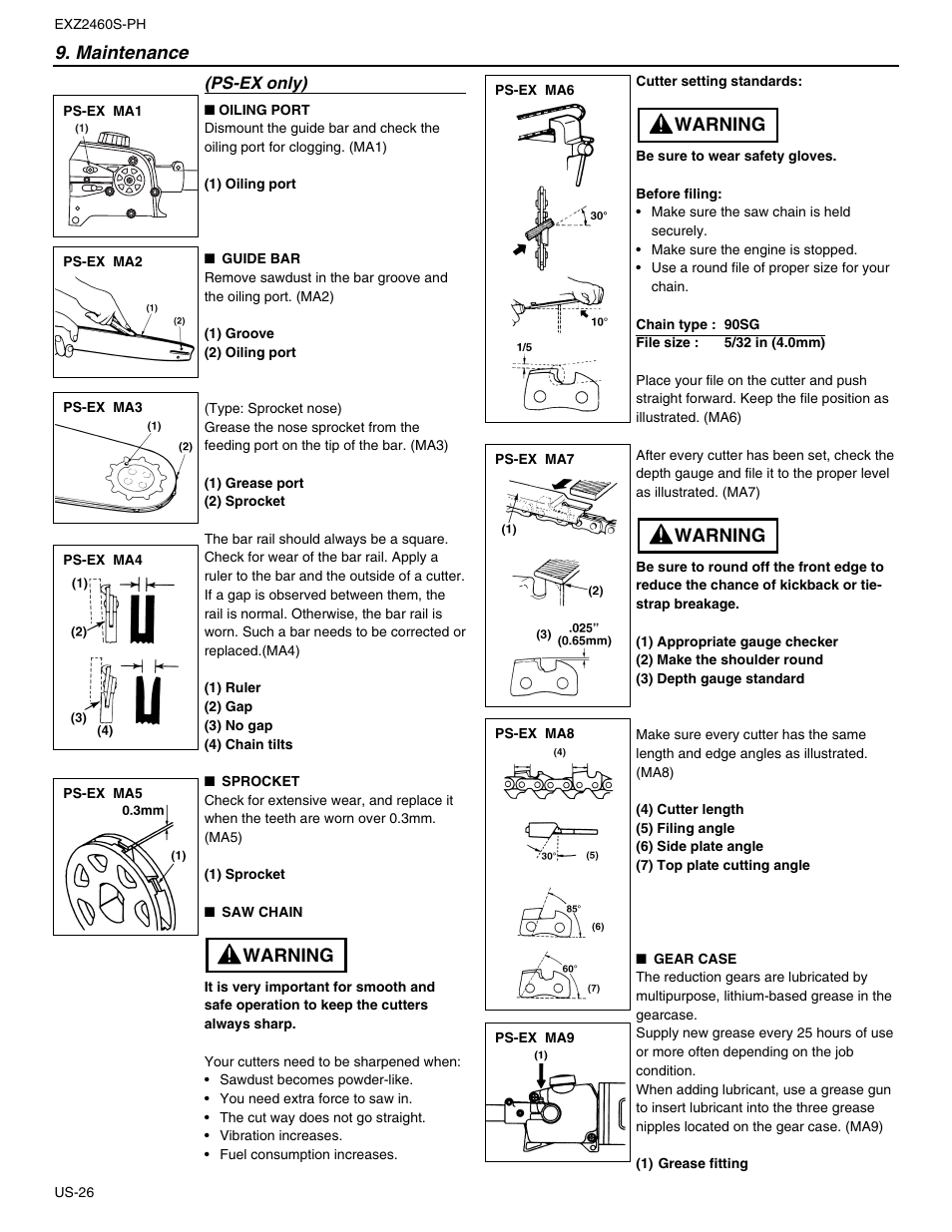 Maintenance, Warning | RedMax EXTREME EXZ2460S-PH User Manual | Page 26 / 31