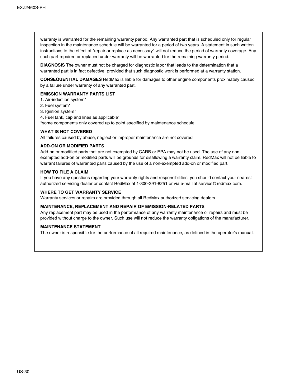 RedMax EXTREME EXZ2460S-PH User Manual | Page 30 / 31