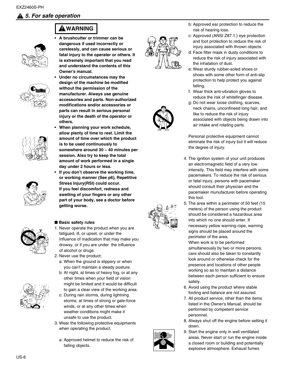 For safe operation, Warning 5. for safe operation | RedMax EXTREME EXZ2460S-PH User Manual | Page 6 / 31