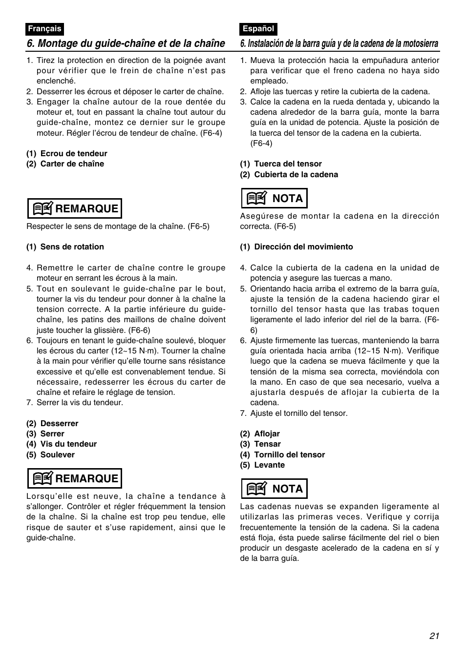 Remarque, Nota | RedMax GZ400 User Manual | Page 21 / 72