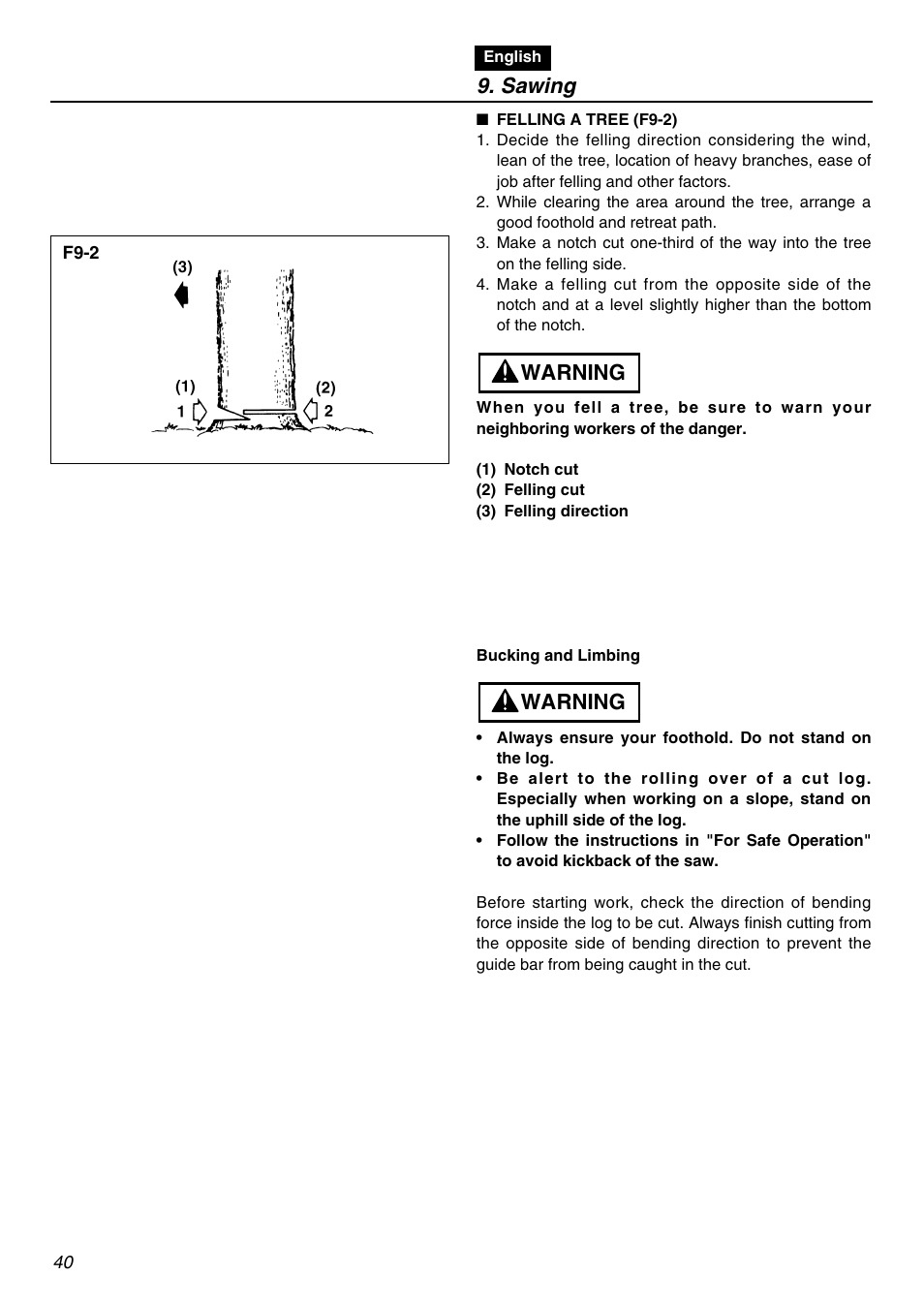 Warning, Sawing | RedMax GZ400 User Manual | Page 40 / 72