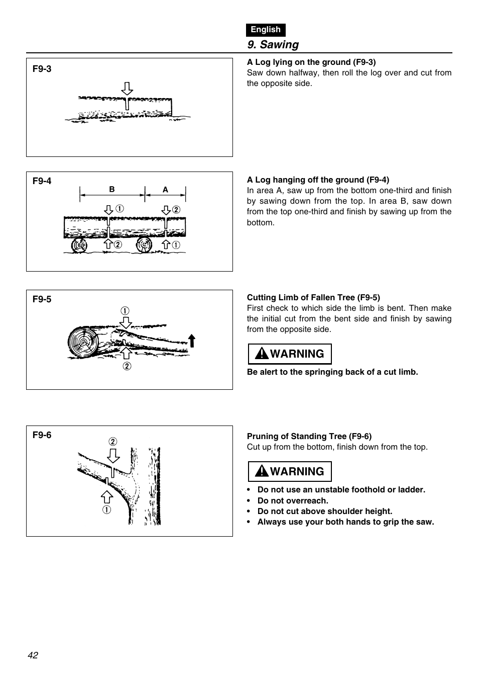 Warning, Sawing | RedMax GZ400 User Manual | Page 42 / 72