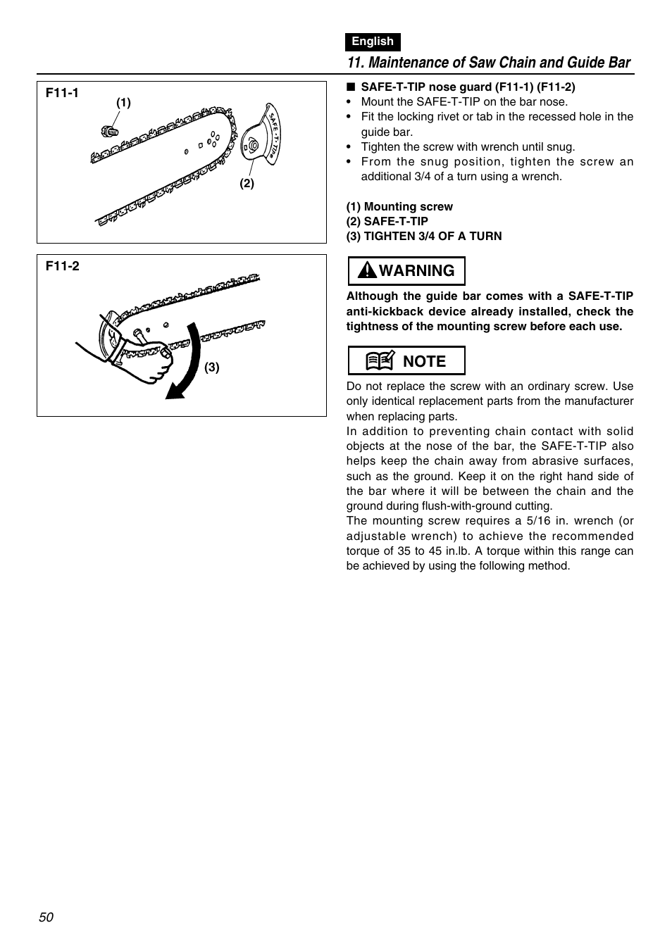 Maintenance of saw chain and guide bar | RedMax GZ400 User Manual | Page 50 / 72