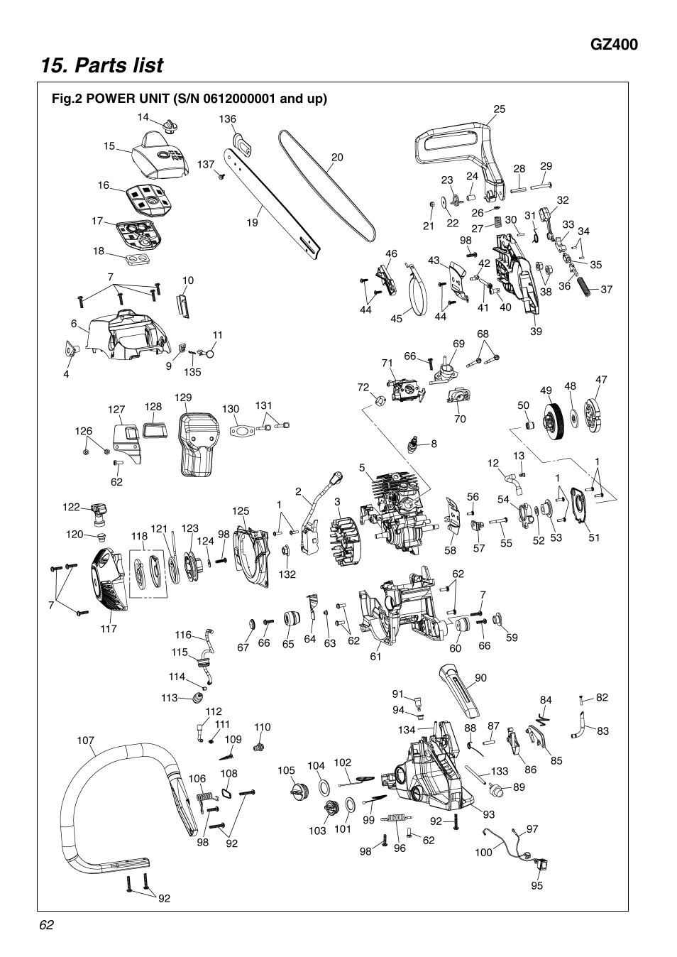 Parts list | RedMax GZ400 User Manual | Page 62 / 72