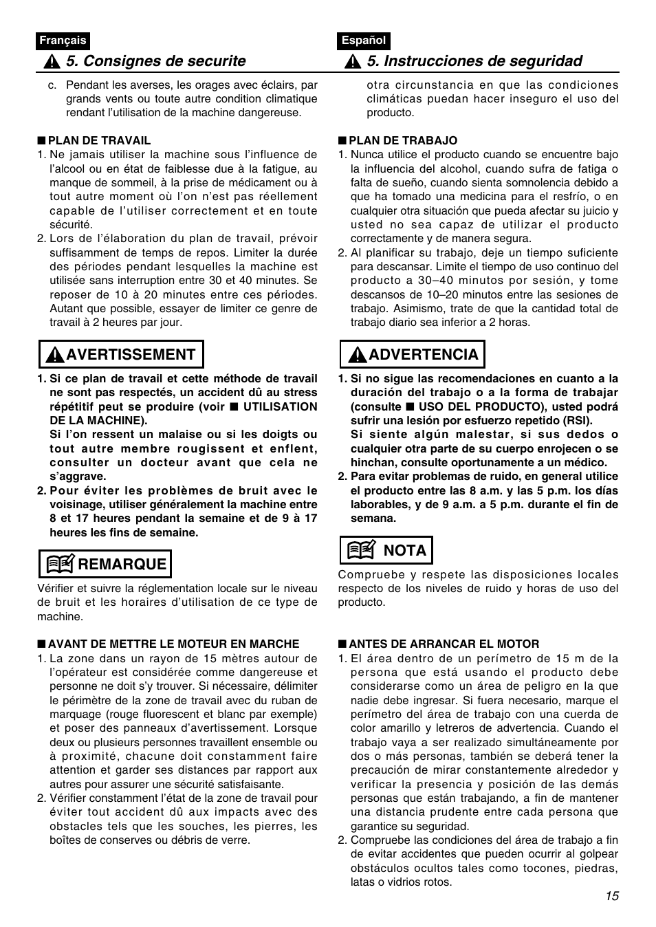 Remarque avertissement | RedMax HEZ2401S User Manual | Page 15 / 64