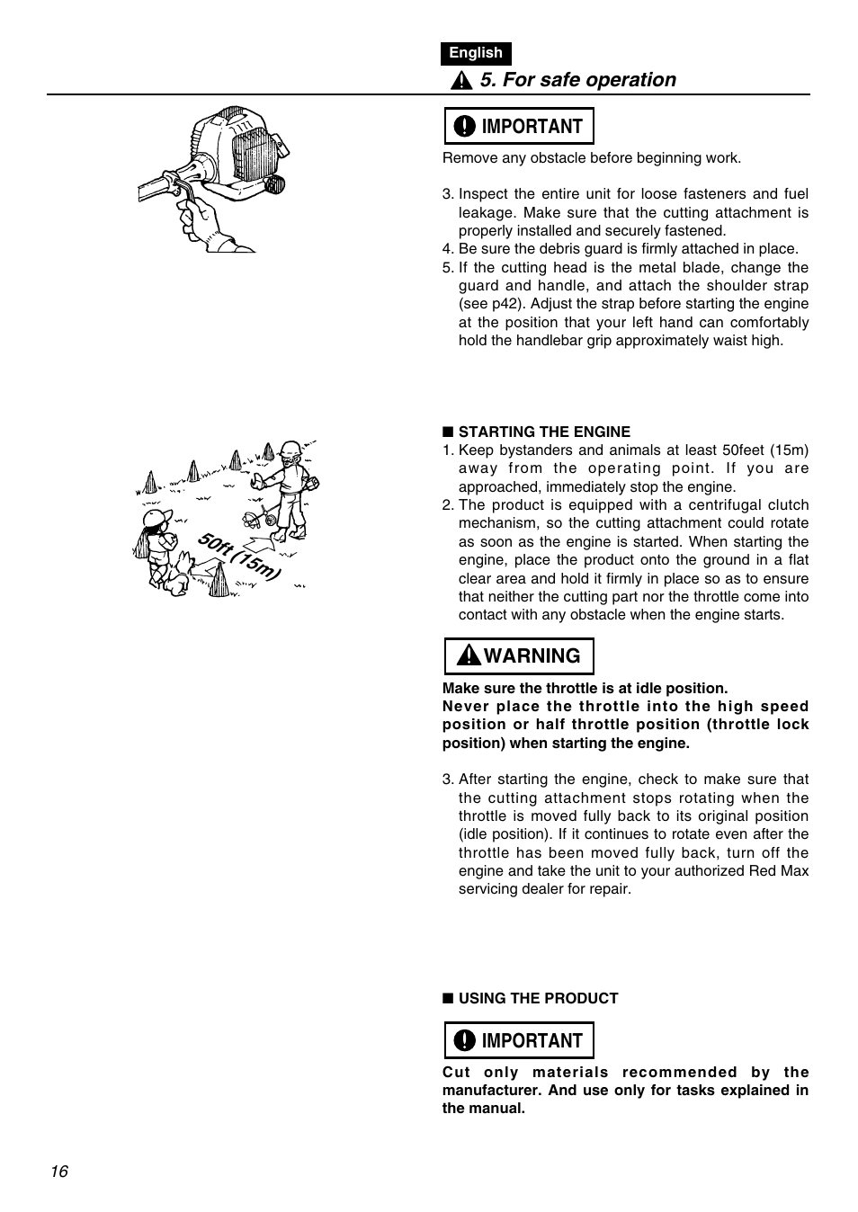 Important warning important 5. for safe operation | RedMax HEZ2401S User Manual | Page 16 / 64