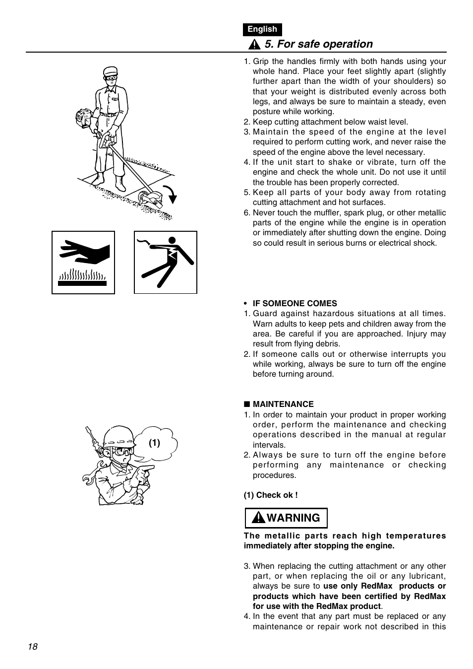 Warning 5. for safe operation | RedMax HEZ2401S User Manual | Page 18 / 64