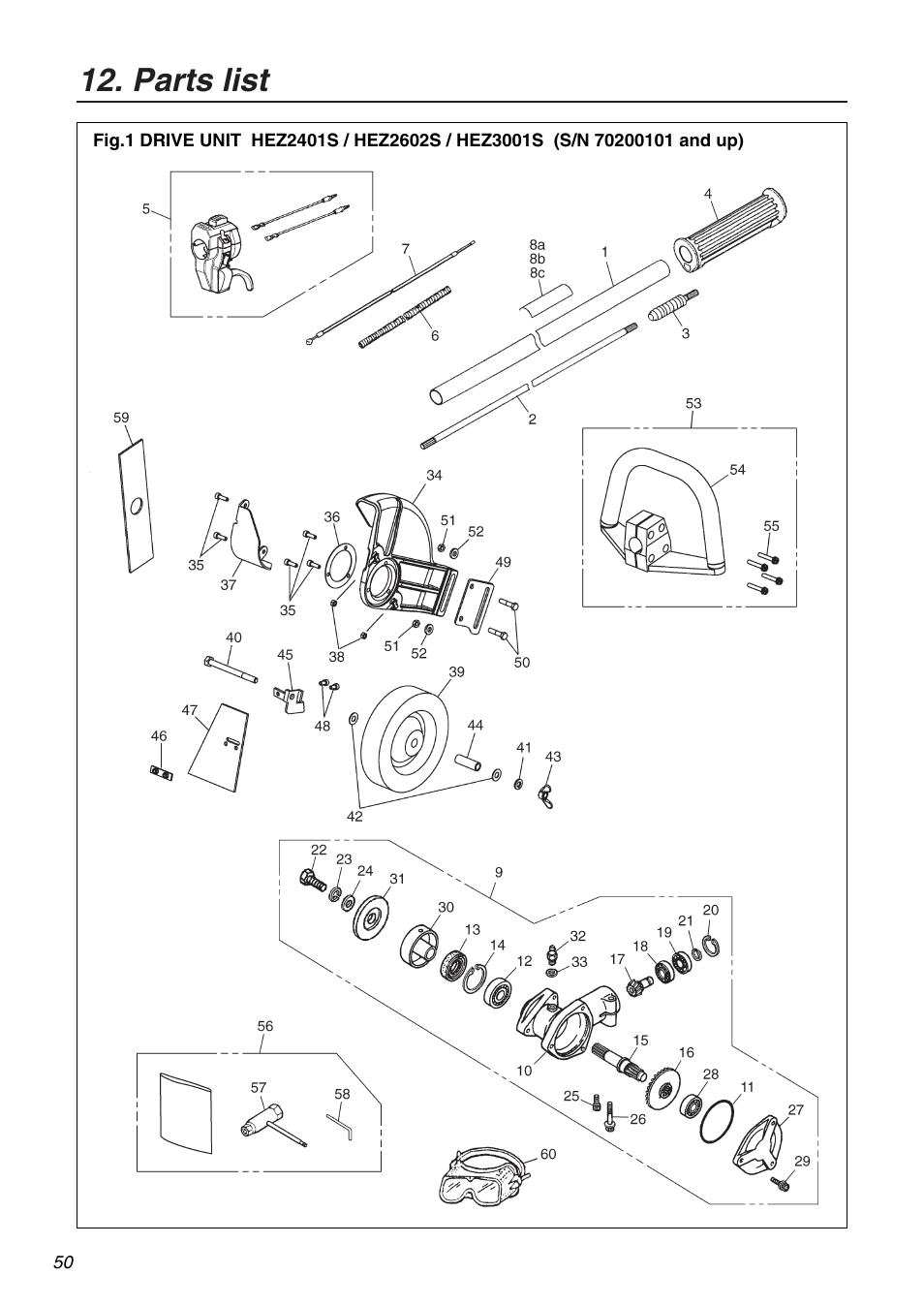 Parts list | RedMax HEZ2401S User Manual | Page 50 / 64